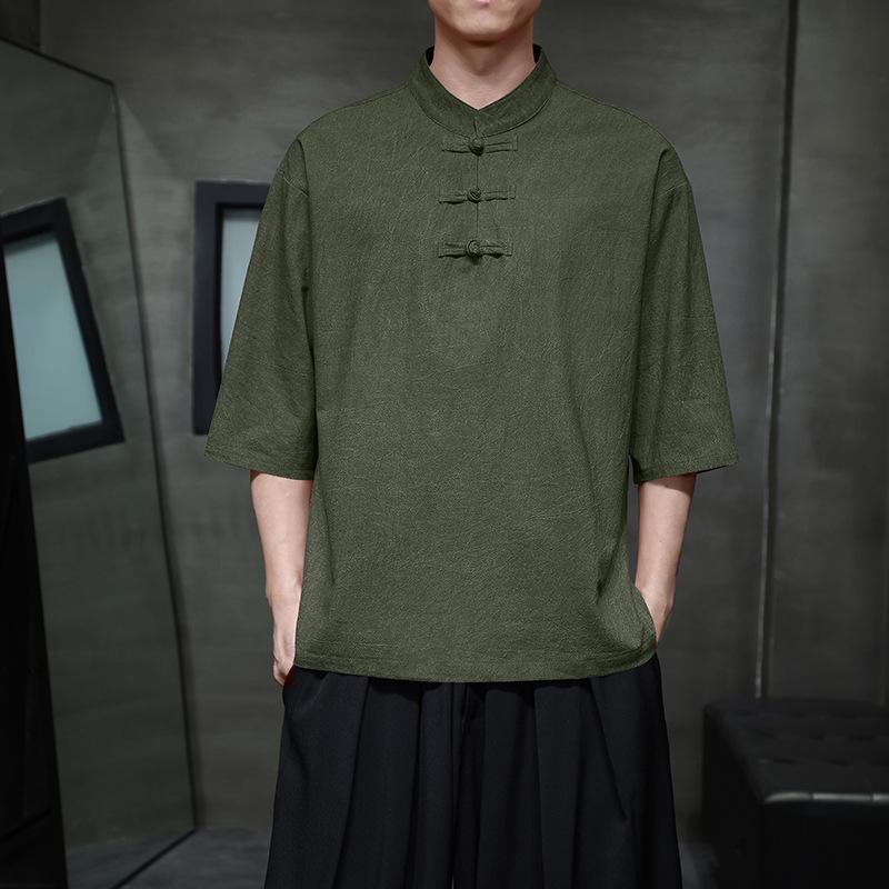 

2026 Plus Size Men s Casual Chinese Style T-shirt M темно-зеленого