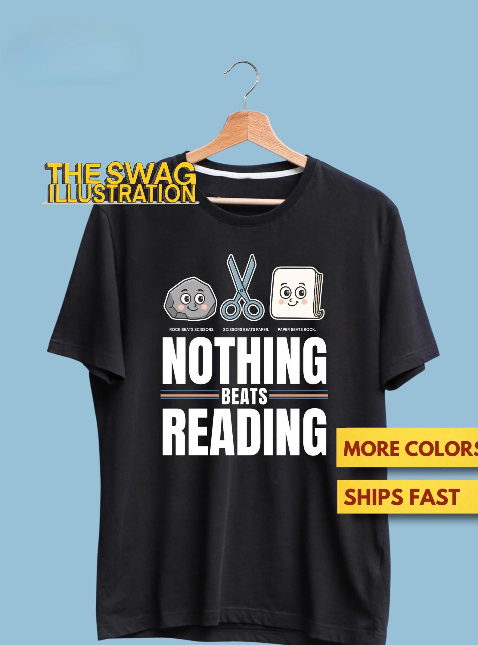 Nothing Beats Reading Rock Paper Scissors Shirt, Funny Cute Rock Paper Scissors Shirt, Cute Reading Book Lovers GifT shirt, Library Soft Tee 4XL