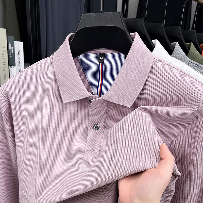 Men's Autumn 2025 Pure Cotton Pique Polo Shirt - Long Sleeve, Business Casual, Breathable
