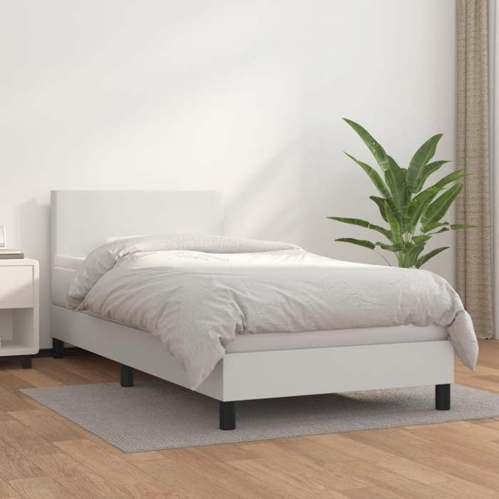 3140982 vidaXL Bed with Box Spring and Mattress White 90x200 Cm Faux Leather