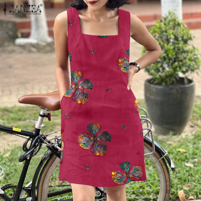 

ZANZEA Женское повседневное летнее платье без рукавов с квадратным воротником и цветочным принтом