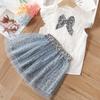 Girls Clothing Sets New Summer Sleeveless T-shirt+ Print Bow Skirt 2Pcs for Kids Clothing Sets Baby Clothes Outfits