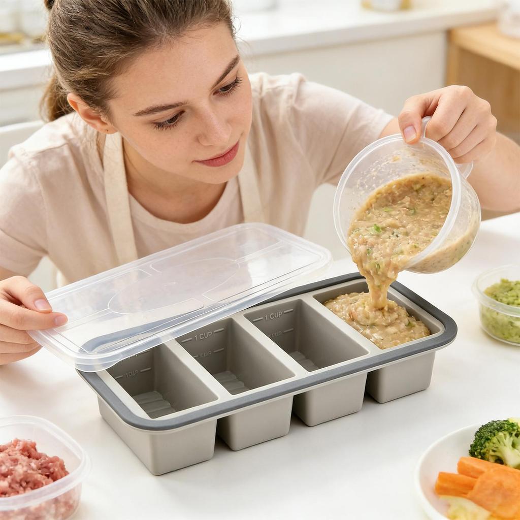 Silicone Freezer Molds With Lids Easy Release Food Storage Container For Soup Sauce, BPAfree Portion Control Tray For Meal Prep
