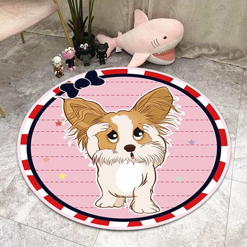 Cartoon Niedliche Kätzchen und Welpen Runder Teppich Schlafzimmerteppich Fußmatte Wohnzimmer Rutschfest Küche Türvorleger Dekorativ