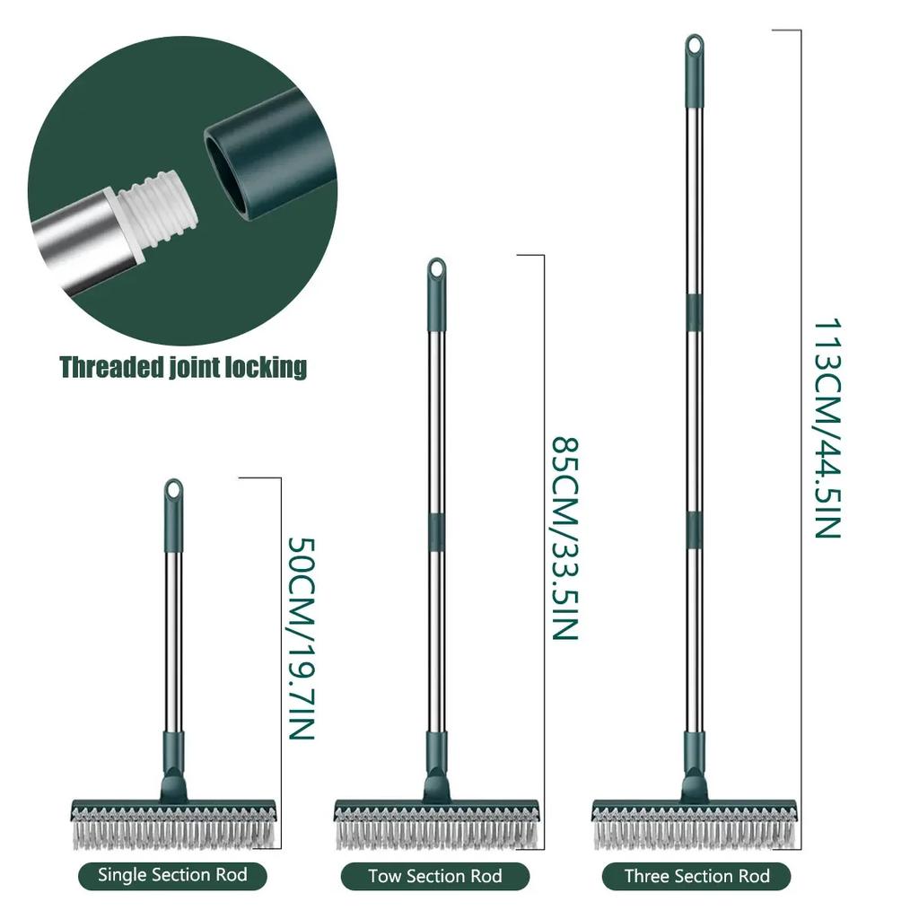 Floor Scrub Brush with 44 Inch Adjustable Long Handle 3 In 1 Multifunctional Scrape and Brush 45° Rotating Stiff Bristles NEW