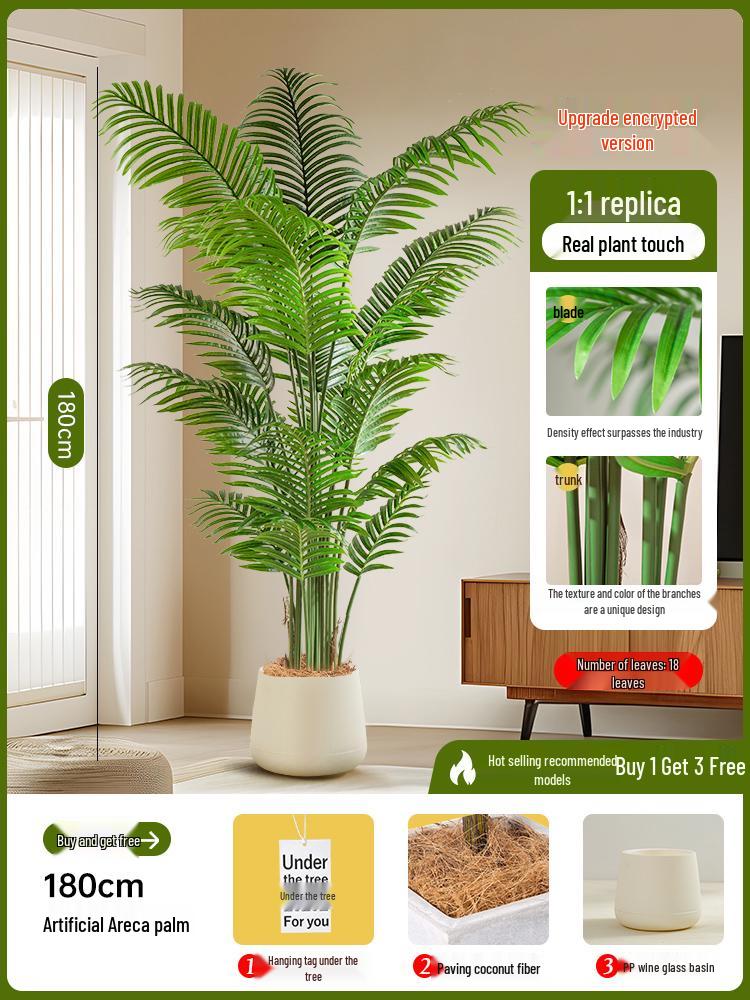 Luxury Fishtail Palm Artificial Tree for Indoor Living Room Decor - Bionic Green Plant In Pot for Floor Landscaping.