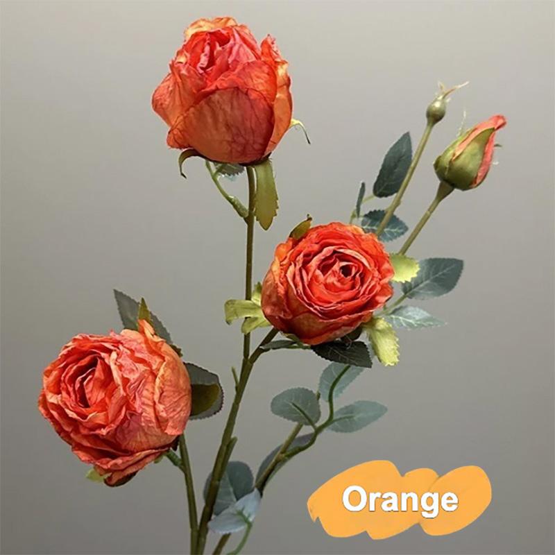 4 Heads Vintage Burnt Edge Silk Roses Retro Artificial Flowers Chic Dried Rose Bouquet For Home Wedding Party Decor