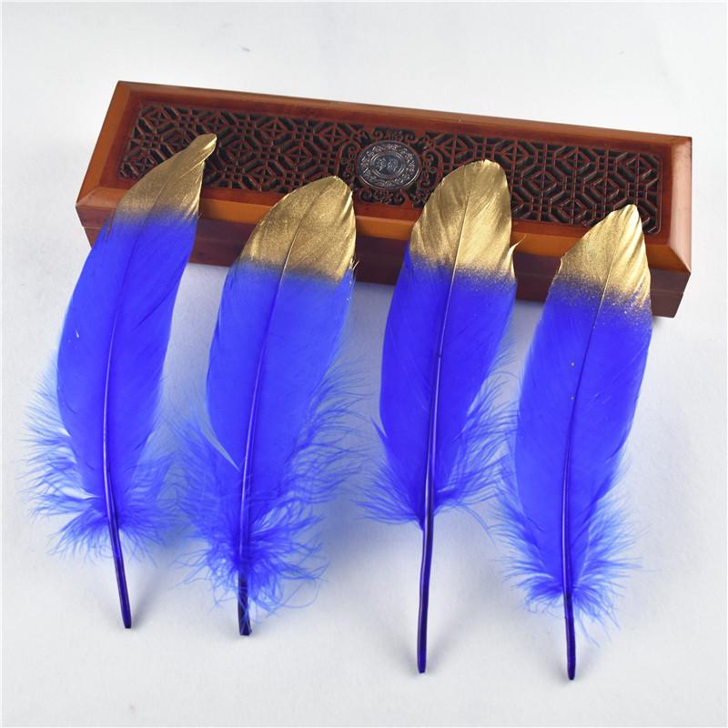 50Pcs Dip Golden Head Goose Feathers 15-20cm/6-8" Gold Feathers Natural Pheasant Feather for Crafts Assesoires Plume Decoration