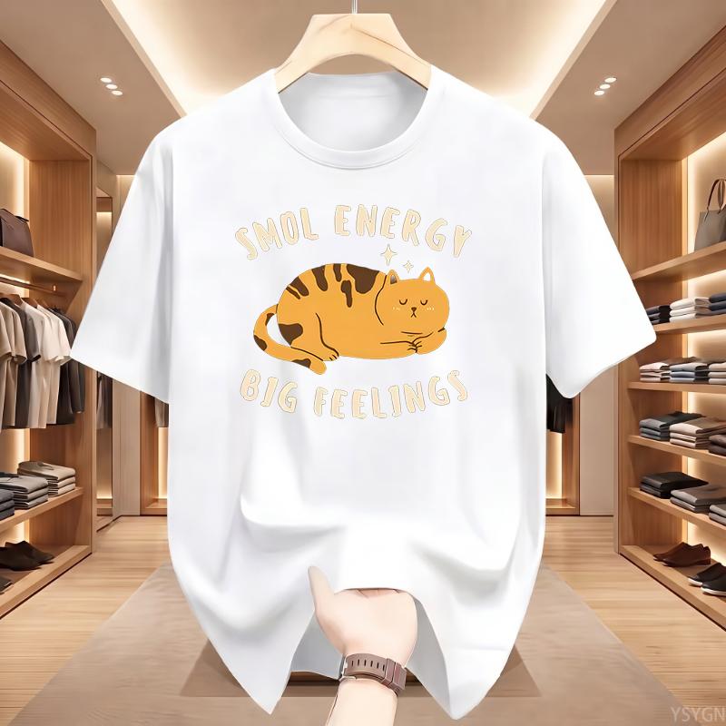 Smol Energy Big Feelings Cat T-shirts Cotton Short Sleeve Round Neck Tshirt Men Women Summer Clothes