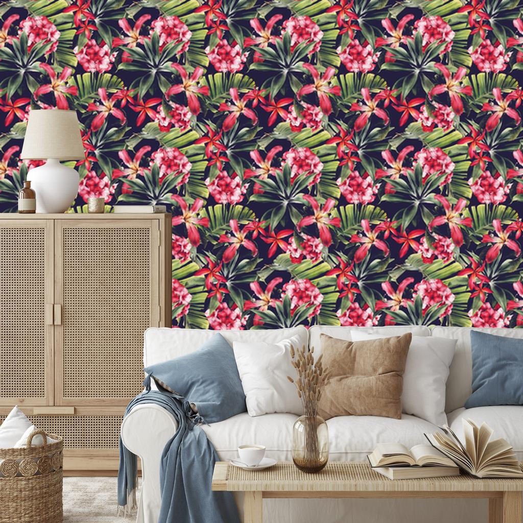 Exotic flowers and leaves wallpaper for living room and bedroom 50x1000