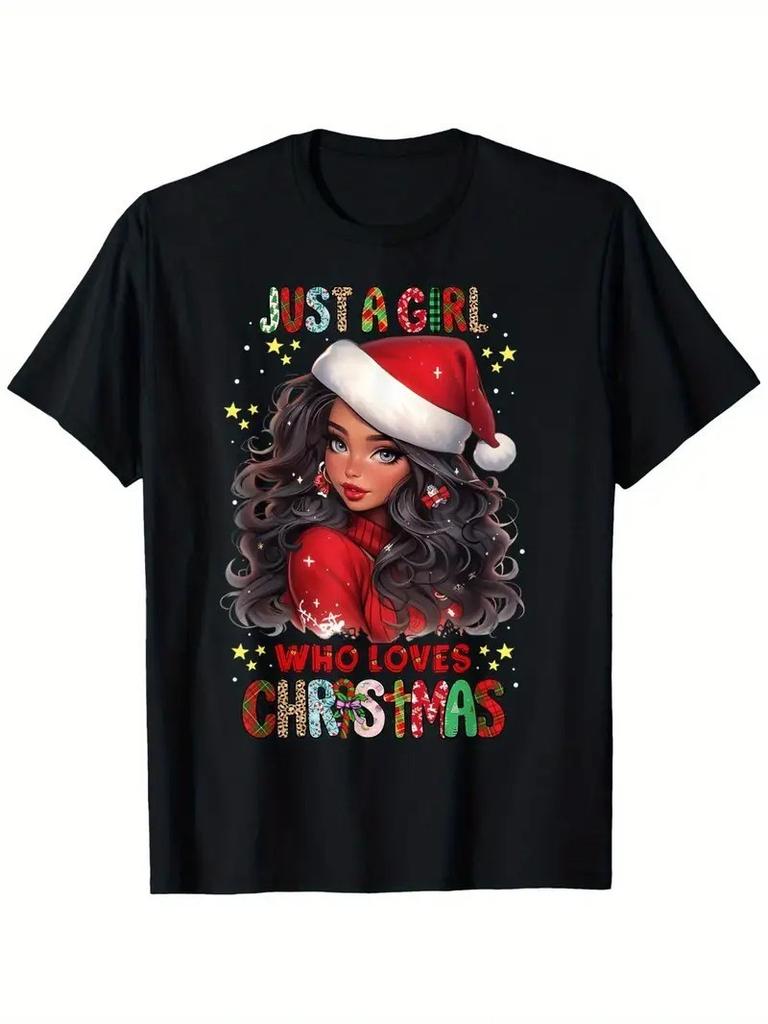JustaGirl Festive Christmas T-Shirt Mens Womens Tees Top - Santa Hat and Holiday Graphic S-5XL Q7458