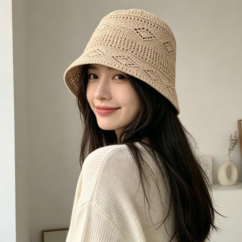 Women S Knitted Hollow Bucket Hat Summer Breathable Sun Shade Hat