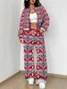 Purple Smudge 1116 Popular Autumn and Winter New European and American Women's Clothing Floral Printing Set