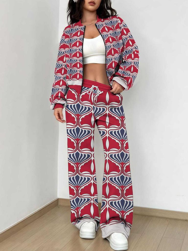 Purple Smudge 1116 Popular Autumn and Winter New European and American Women's Clothing Floral Printing Set