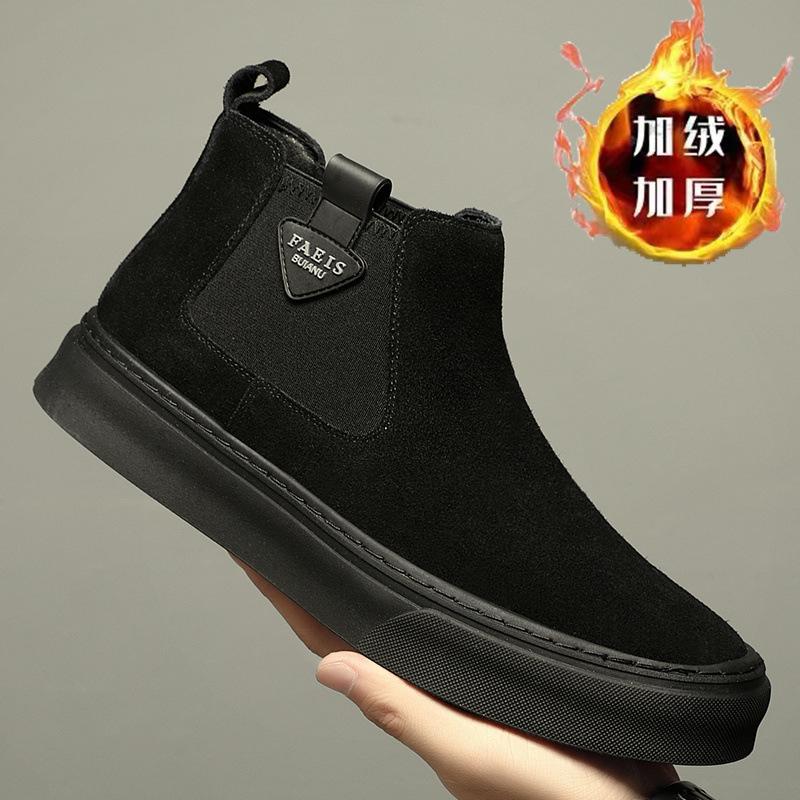 

High-top shoes autumn and winter new flip fur Martin boots velvet warm platform leather shoes men s leather versatile Chelsea 44
