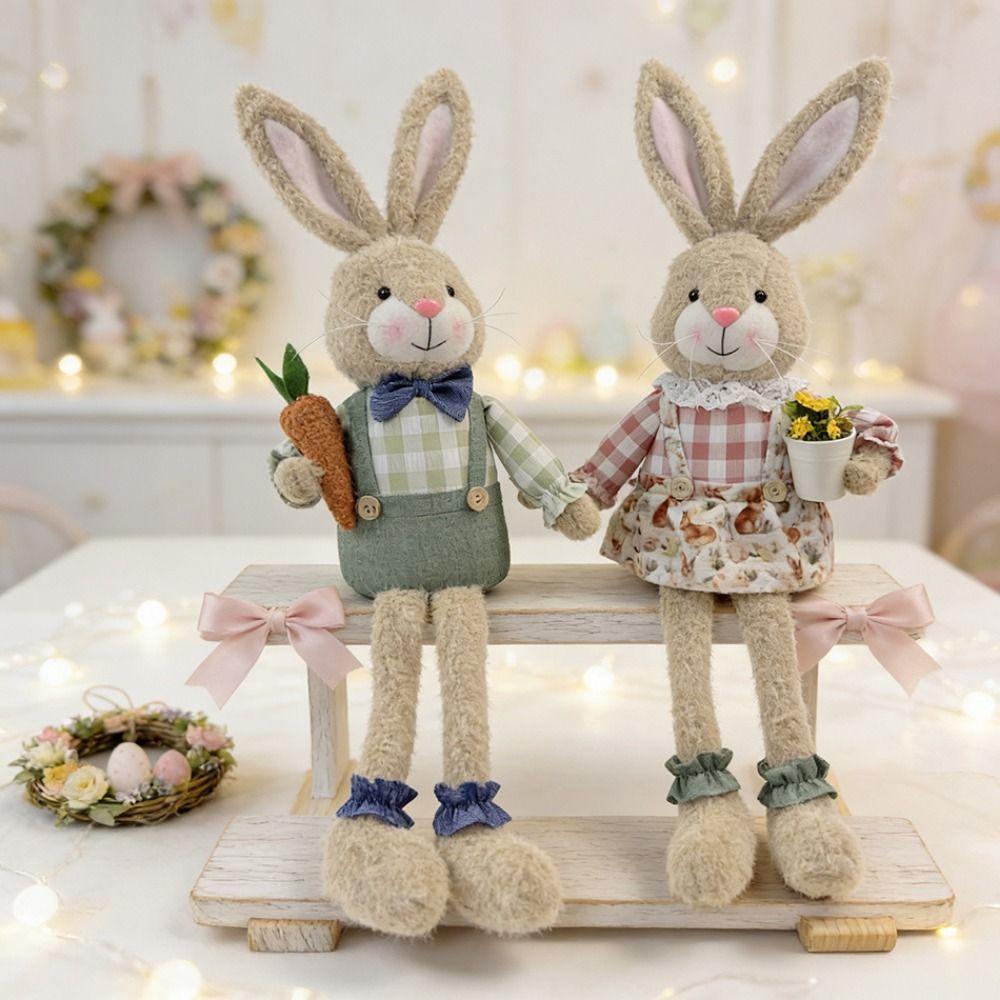 Rustic Style Easter Bunny Decoration Long-Legged Sitting Cute Plush Bunny Plush Plush Plaything Rabbit Plaything Easter Decoration Items