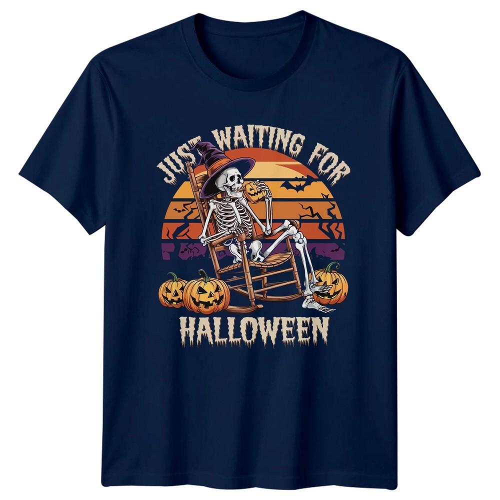 Just Waiting For Halloween TShirt Skeleton Halloween Gift For Him And Her