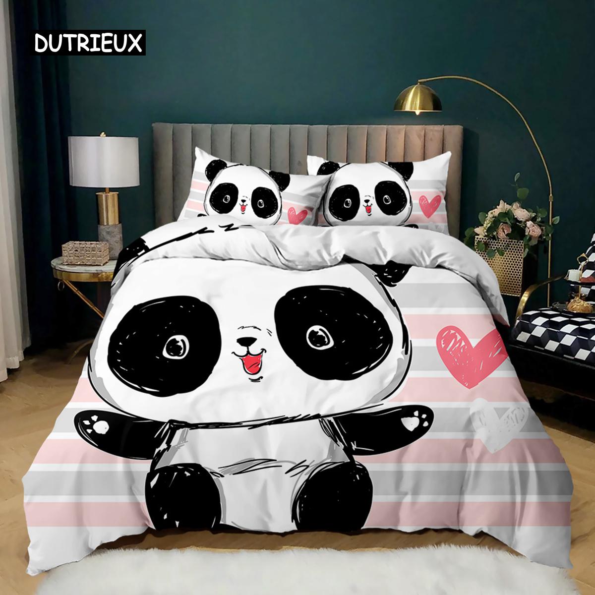 

Panda Quilt Cover Sweet Animal Bed Cover Collection for Kids Boys Girl Cartoon Giant Panda Premium Polyester Comforter Cover Bear Printed Wildlife EU single(135x200cm)