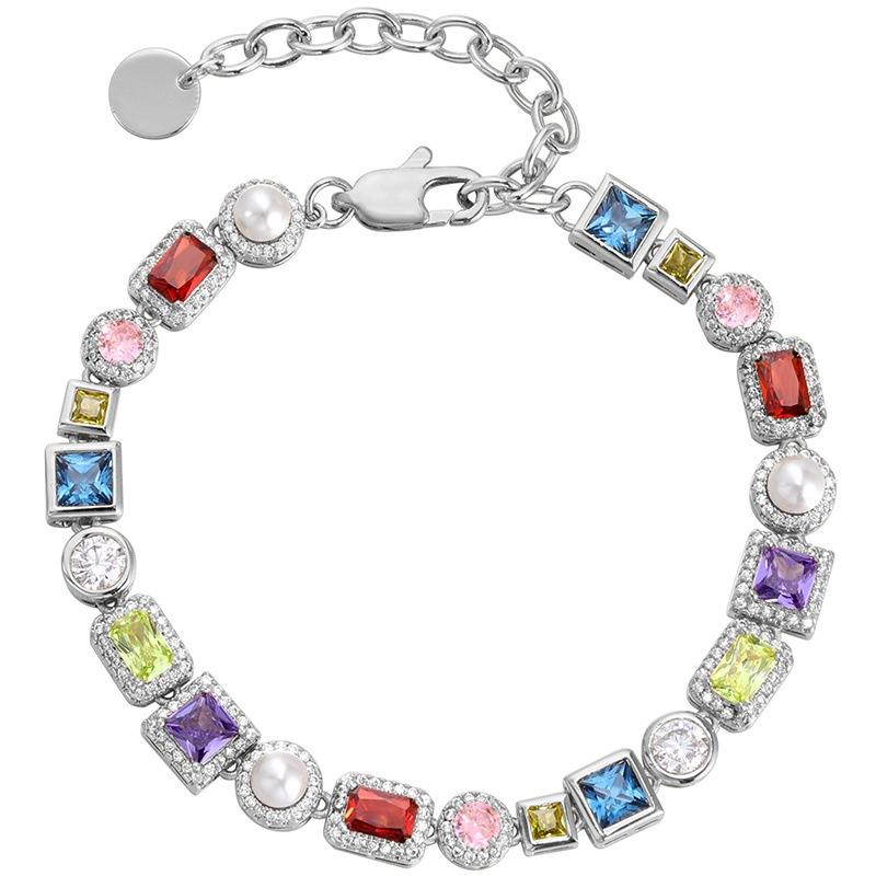 Color Zircon Bracelet Men S And Women S Hip-Hop Trend Bead Gold Diamond Jewelry Dopamine Couple