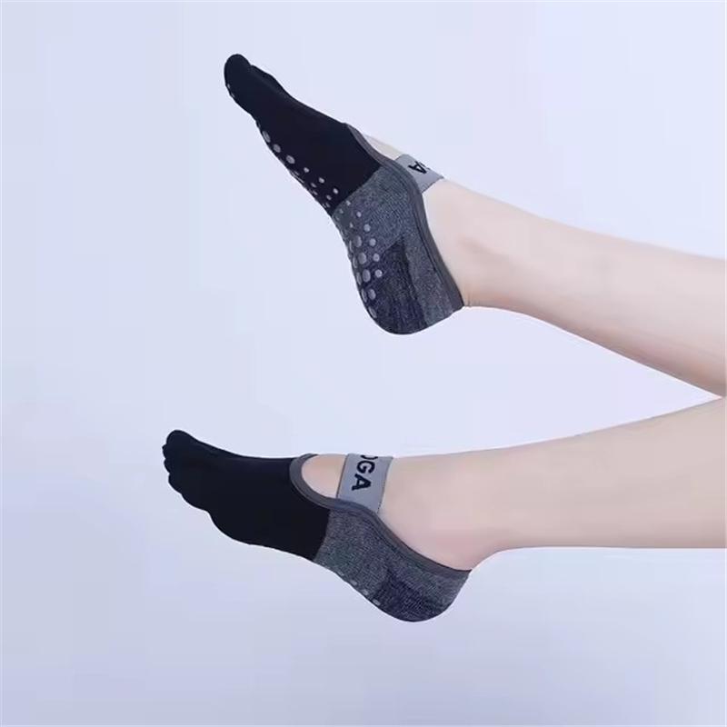 1 Pair of Breathable Yoga Socks Silicone Anti Slip Fitness Socks Cotton Sports Five Toe Socks Pilates Ballet Fitness Socks