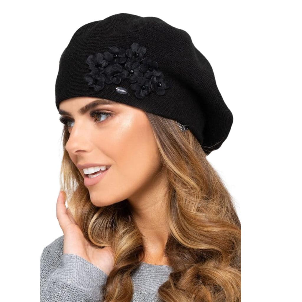 Arizona Women' Winter Beret with Flowers on a High Leg Color Black