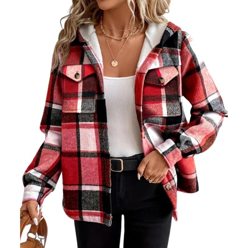Giacca da baseball da donna alla moda casual a maniche lunghe con cappuccio e stampa a quadri