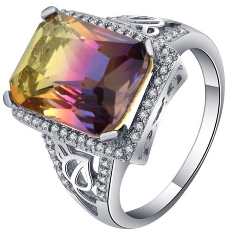 

Фиолетовый Топаз Аметрин Циркон Серебро 925 пробы Лист Обручальное кольцо Лист Ювелирные украшения для помолвки 6