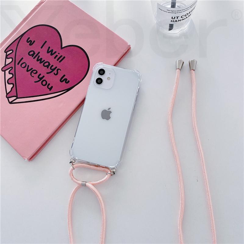 Necklace Lanyard Strap Chain Phone Case For iPhone 16 15 14 13 Pro Max 12 11 XS X XR Mini 7 8 Plus Transparent Soft Rope Cover