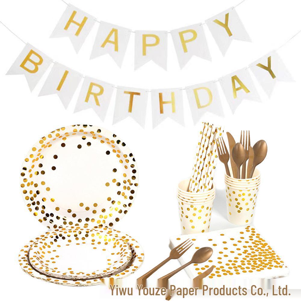 Multi-color Hot-Stamped Party Paper Tableware Set: Plates, Cups & Napkins