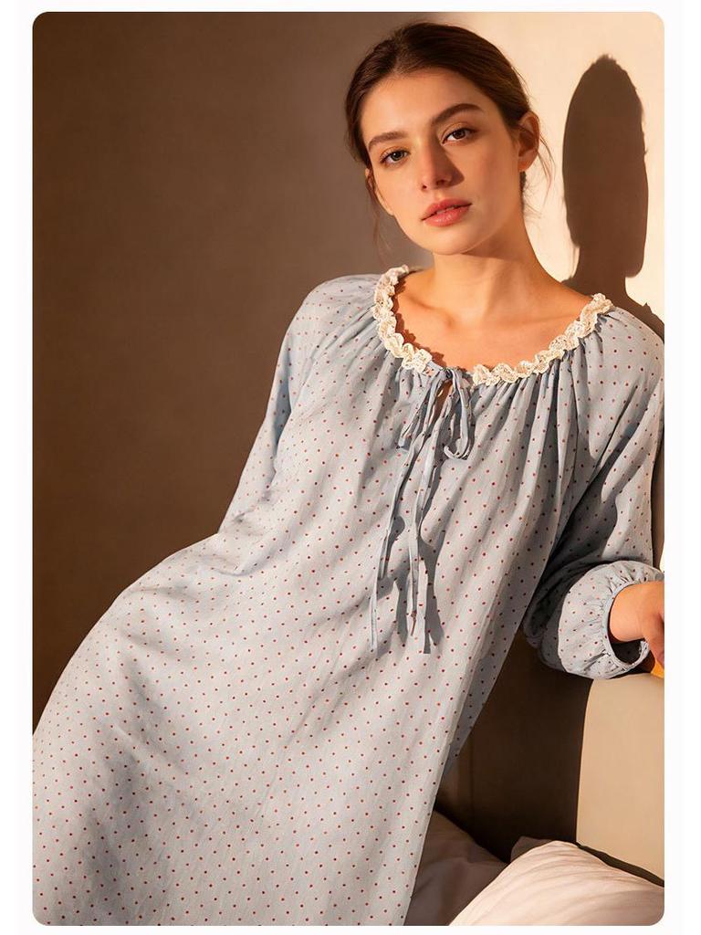Rochie Pijama din Dantelă pentru Femei Primăvara 2026 - Stil Prințesă Dulce Japoneză, Mânecă Lungă, Material Ușor pentru Interior și Exterior