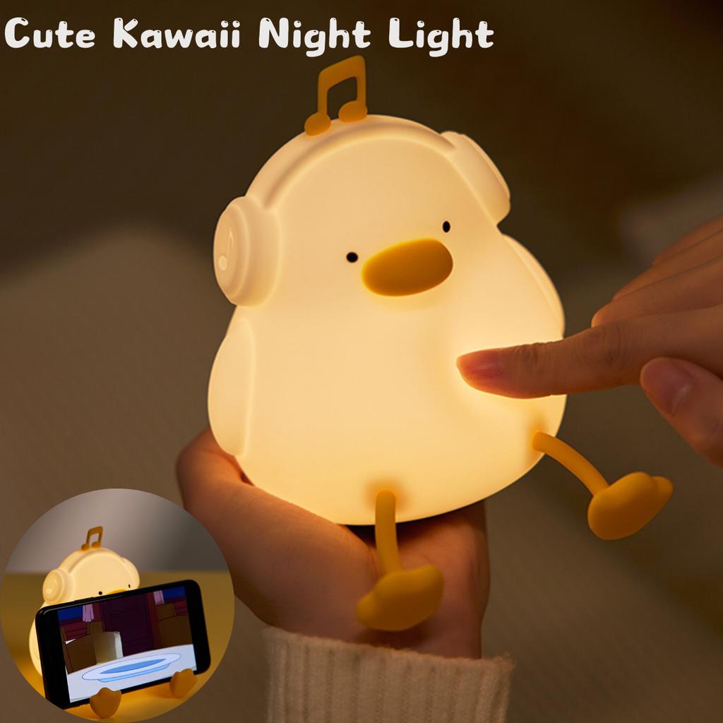 Cartoon Cute Duck Silicone Lamp USB Rechargeable Touch Dimming Timer Sleep Night Light Children's Room Bedroom Decorative Use