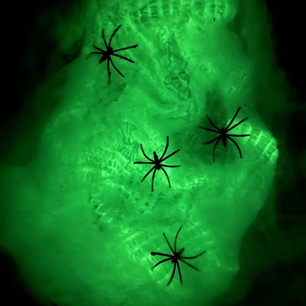 2025 Funny Halloween Artificial Spider Web White Stretchy Cobweb Glowing Halloween Scary Party Scene Props Indoor Outdoor Decor