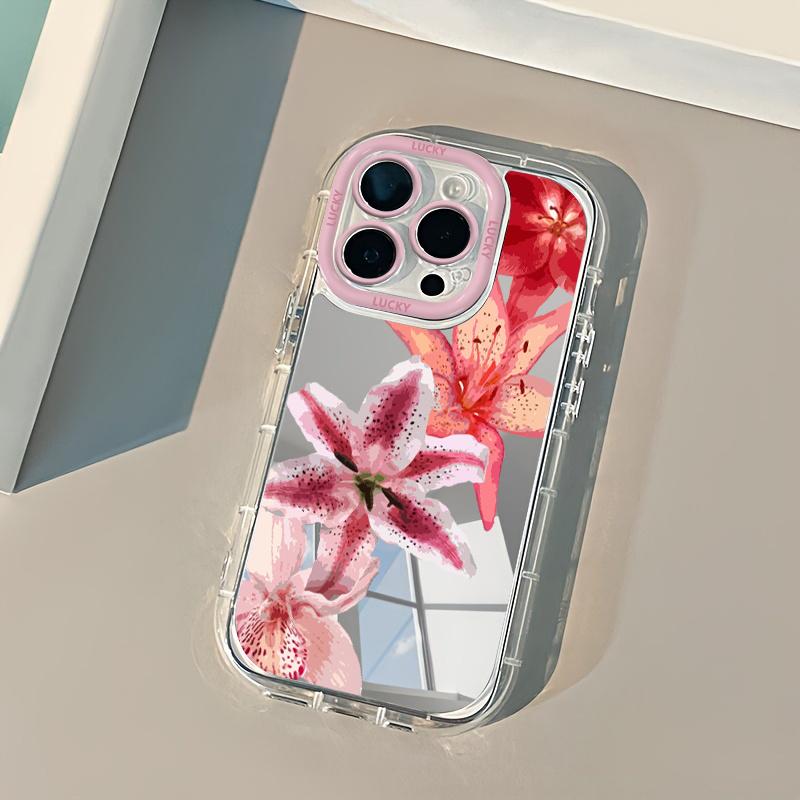 Three Red Hibiscus Flowers Fashion Mirror Phone Case For iPhone 17 16 15 14 13 12 11 Pro Max 7 8 Plus XR X XS Max 16E 17E Cover