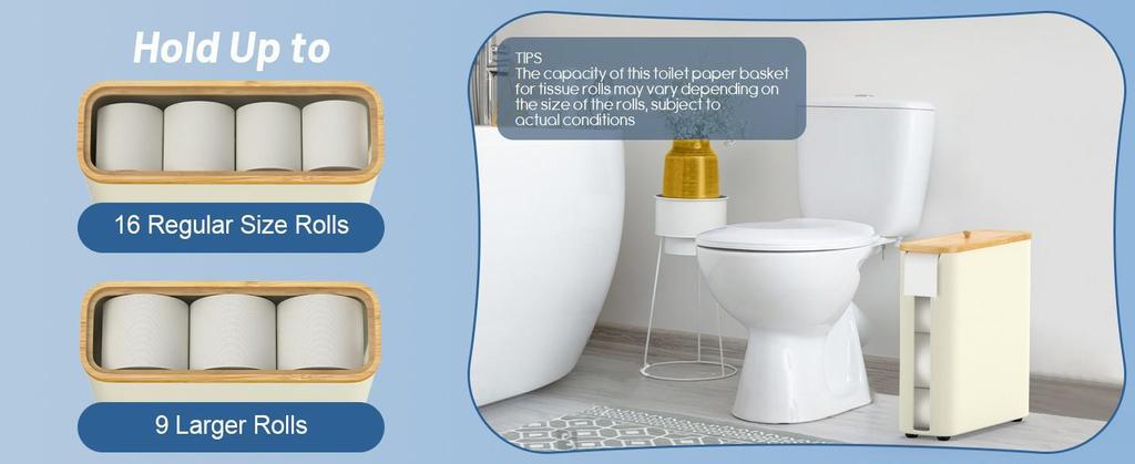 Transparent Bathroom Storage Box with Lid, Bamboo Foldable Napkin and Paper Roll Organizer