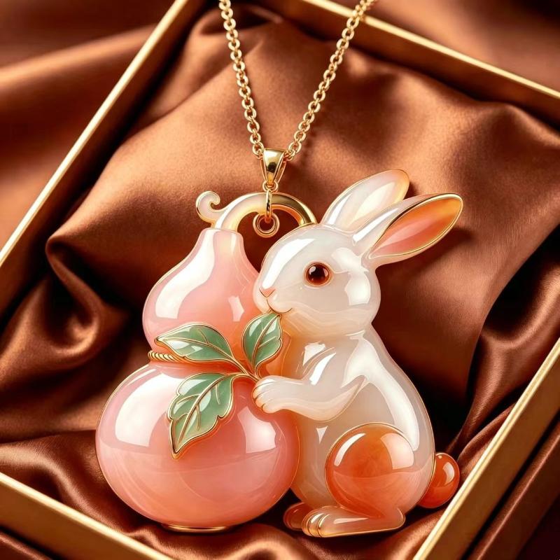 Guanyin Lion Dance Jade Rabbit Mandarin Ducks Pendant Necklace Chinese Modern Aesthetic Jewelry Fashion Gift