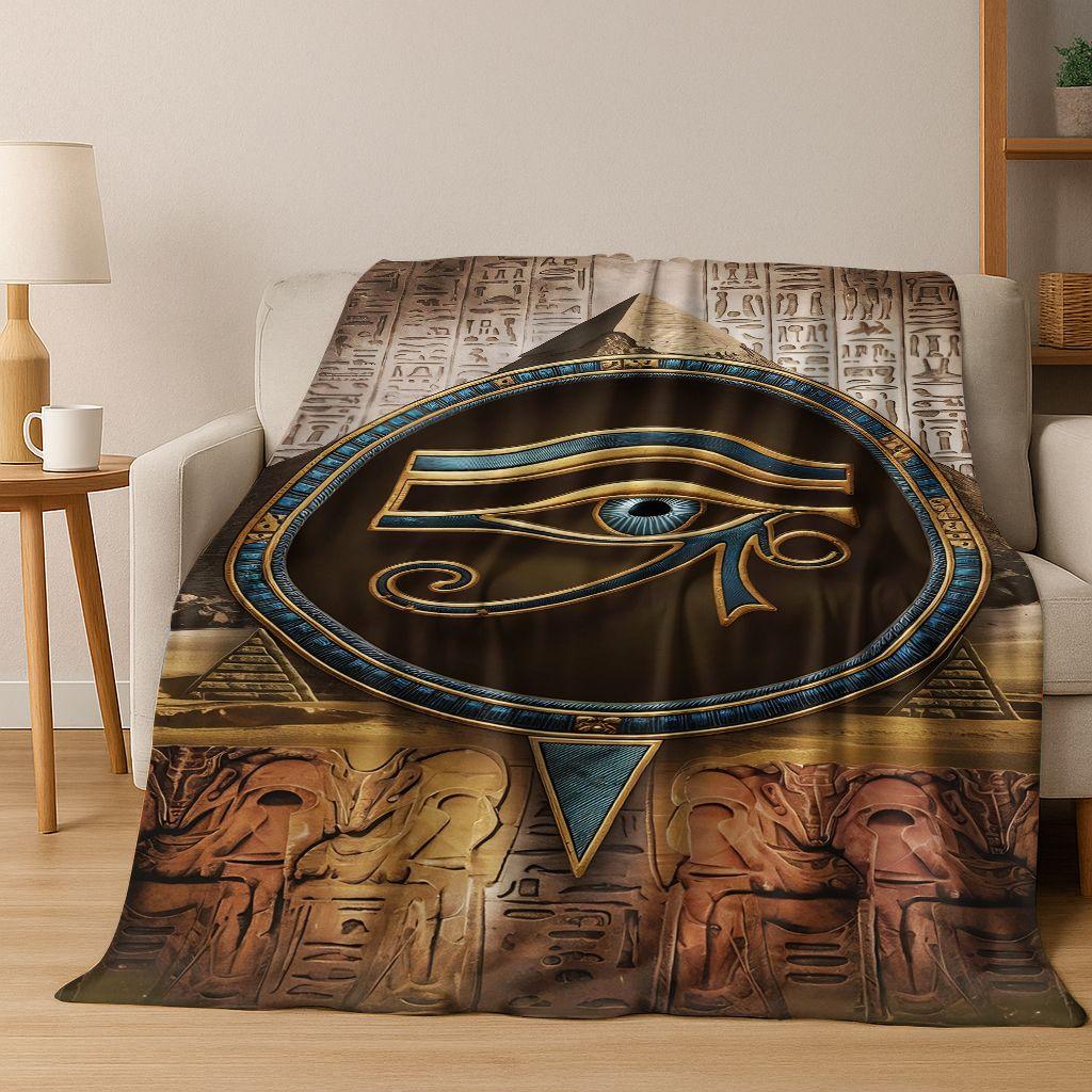 Ancient Egyptian Hieroglyphic Symbols Carved Murals Flannel Blanket,Cozy Soft Throw Blanket for Home Bedroom Bed Sofa Cover Gift