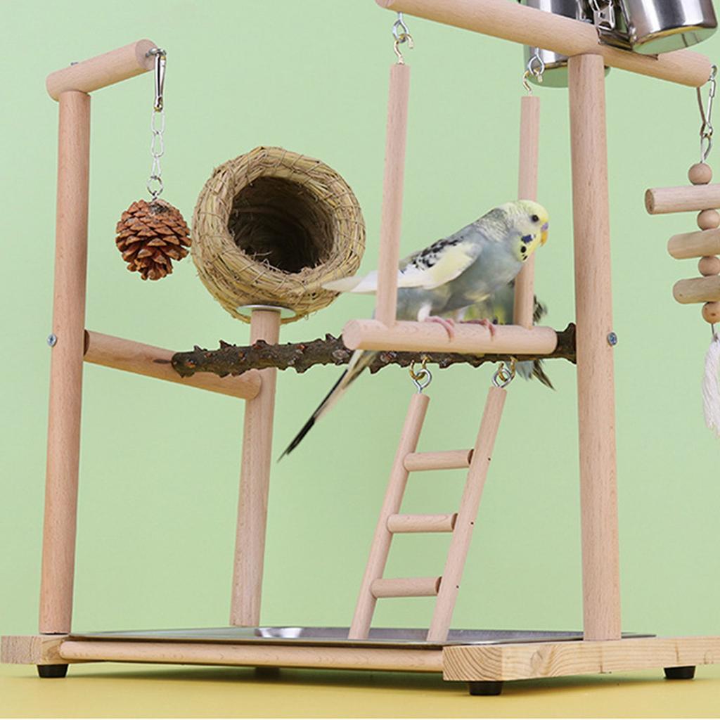Lovebird Parrots Cage Perch Stand Bridge Nest Swing Climbing Wooden Training Ladder Toy for Bird