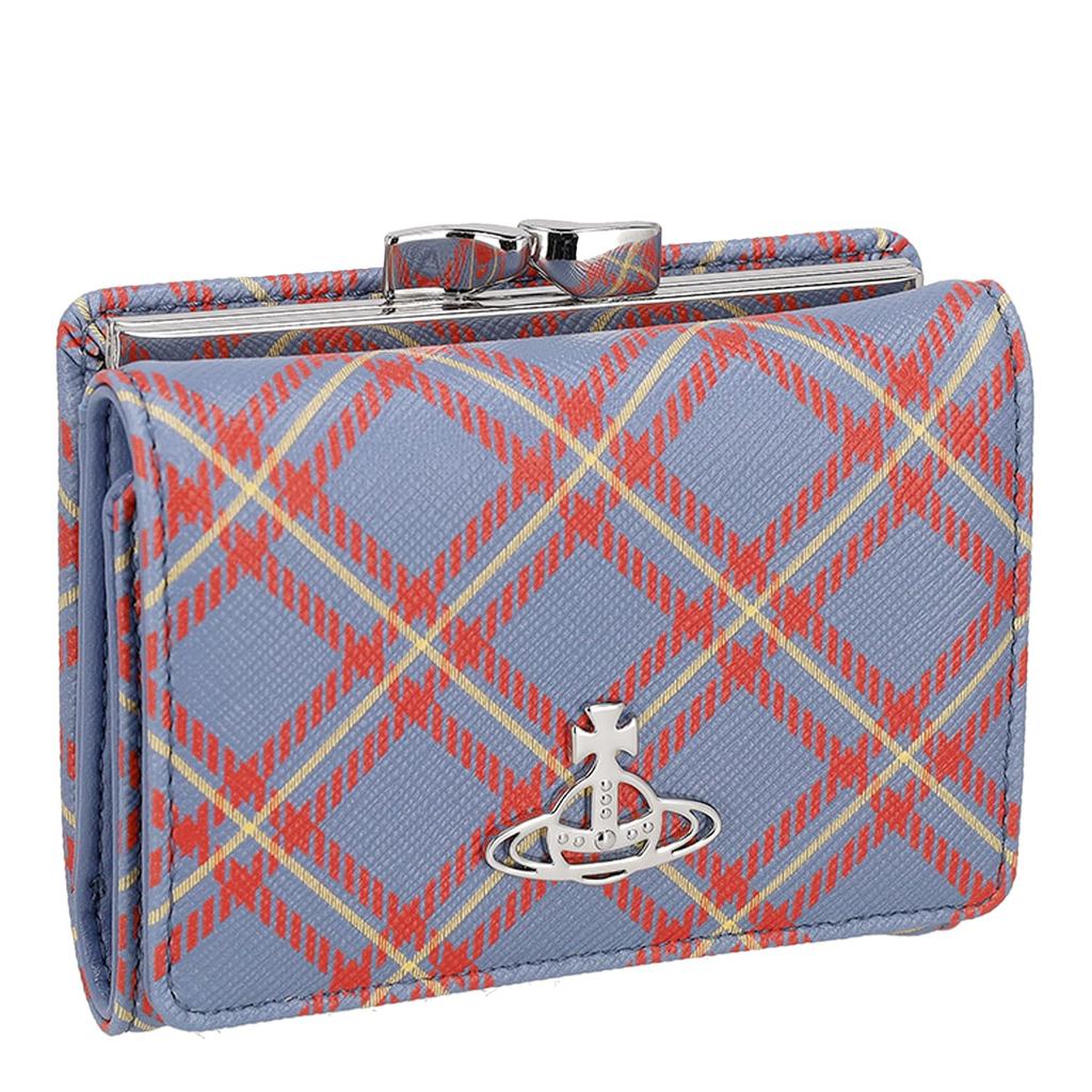 Vivienne Westwood SAFFIANO PRINTED Tri-fold Wallet, BLUE/ORANGE TARTAN, Women's, 5115002NW-S0022 [Used]