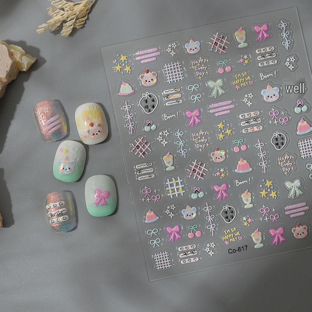 Dreamy Ice Cream Bear & Star Nail Art Stickers