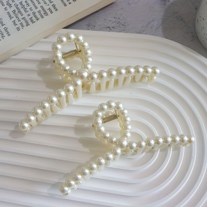 Elegantní spona do vlasů s perlou - 11cm široká spona s umělými perlami, šik minimalistický styl pro ženy, vlasový doplněk | Elegantní spona do vlasů s imitací perel