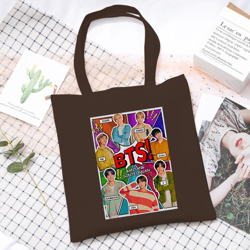 Korean Style Printed Canvas Tote Bag for Women Men Large Capacity Commuter Shoulder Handbag Fashionable Daily Outing Purse KTB