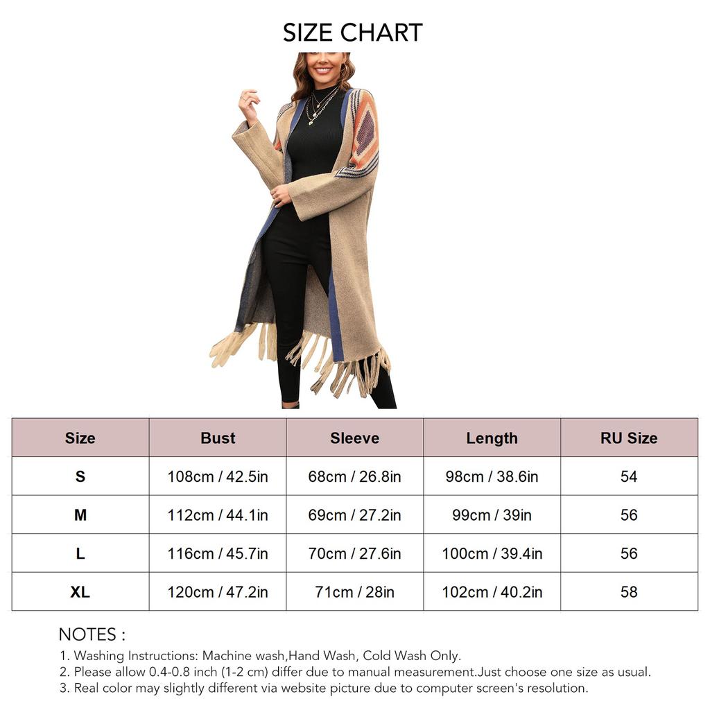 Women Open Front Sweater Long Sleeve Contrast Color Tassel Decor Knit Outwear Stylish Lady Sweater