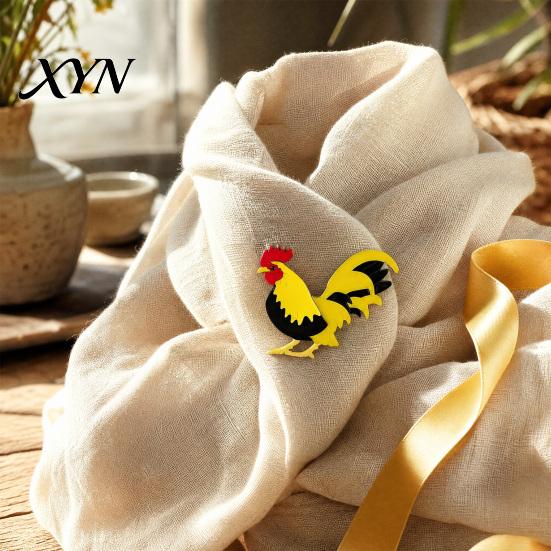 Playful Chicken Brooch Rooster Pin, Acrylic Lightweight Farm for Women Animal Jewelry, Backpacks Hats Jackets Thanksgiving Lover Gift Pin