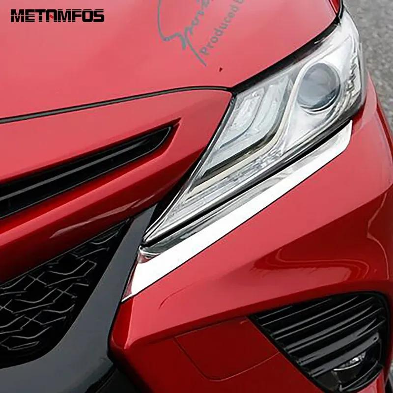 For Toyota Camry SE XSE TRD 2018      Stainless Steel Head Light Lamp Eyelid Eyebrow Accessories Car Styling