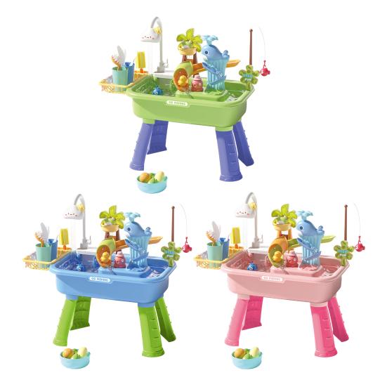 Toddlers Sand And Water Table Toy, with Faucet, Play Food Accessories, Fishing Toy, Kitchen Play Sink Toy with Electric Water Pump for Boys, Girls