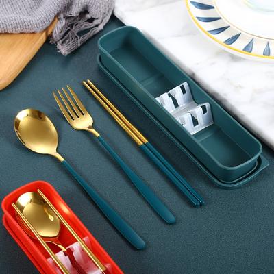 Stainless Steel Tableware Set Students Spoon Fork Chopsticks Convenient Three-piece Outdoor Storage