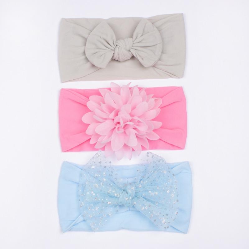 3Pcs new children's hair accessories, baby nylon bow does not hurt the skin, wide headscarf, baby headband.