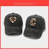 Vintage Leopard Heart Embroidered Cotton Baseball Cap For Women