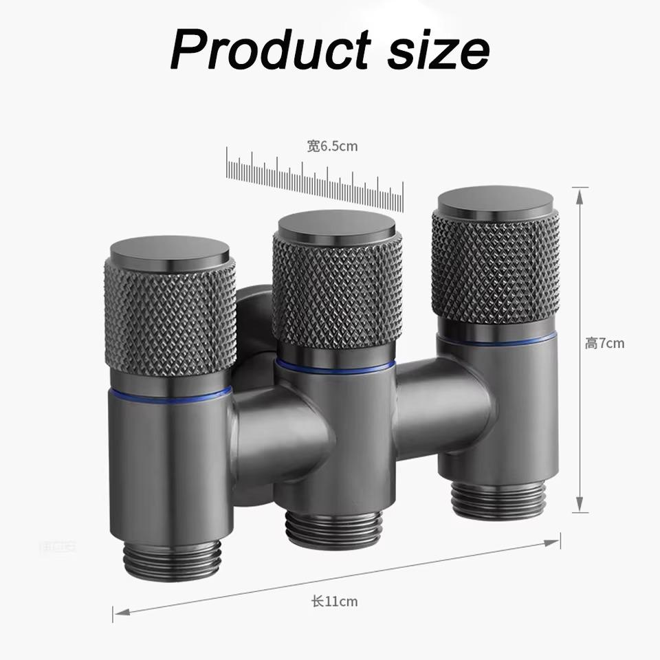 Aluminum Alloy 3 Way One-in Three-out Angle Valve for Bathroom Toilet Washing Machine Balcony Three Head Water Tap Bathroom Fittings