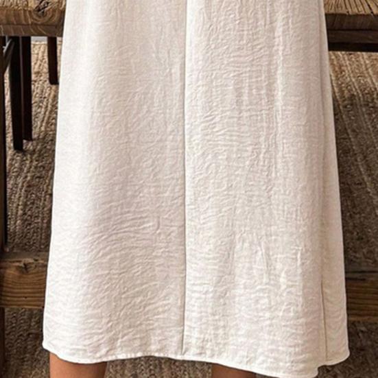 Sommer Baumwollkleid für Damen Langarm V-Ausschnitt Fließendes Langes Kleid Lässig Strandurlaub A-Linie Sommerkleid